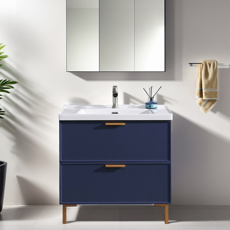 Mercer41 Chrystalyn 32'' Blue Single Bathroom Vanity with Ceramic Top ...